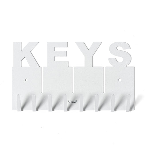 Porta chiavi con scritta Keys, color bianco marmo