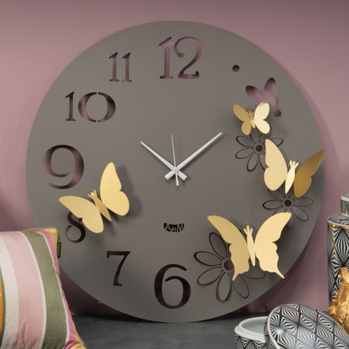 Wall clock detail Butterfly Flowers large