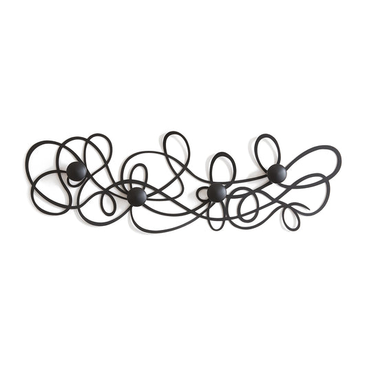 Appendiabiti moderno Doodle nero con ganci in metallo - vista frontale