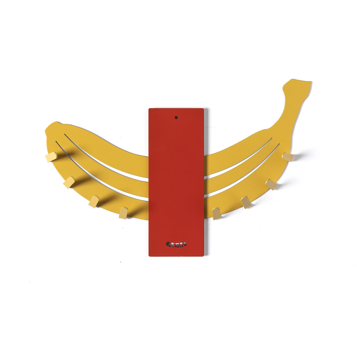 Porta chiavi Banano, ispirato all'opera di Cattelan, finitura giallo/rosso