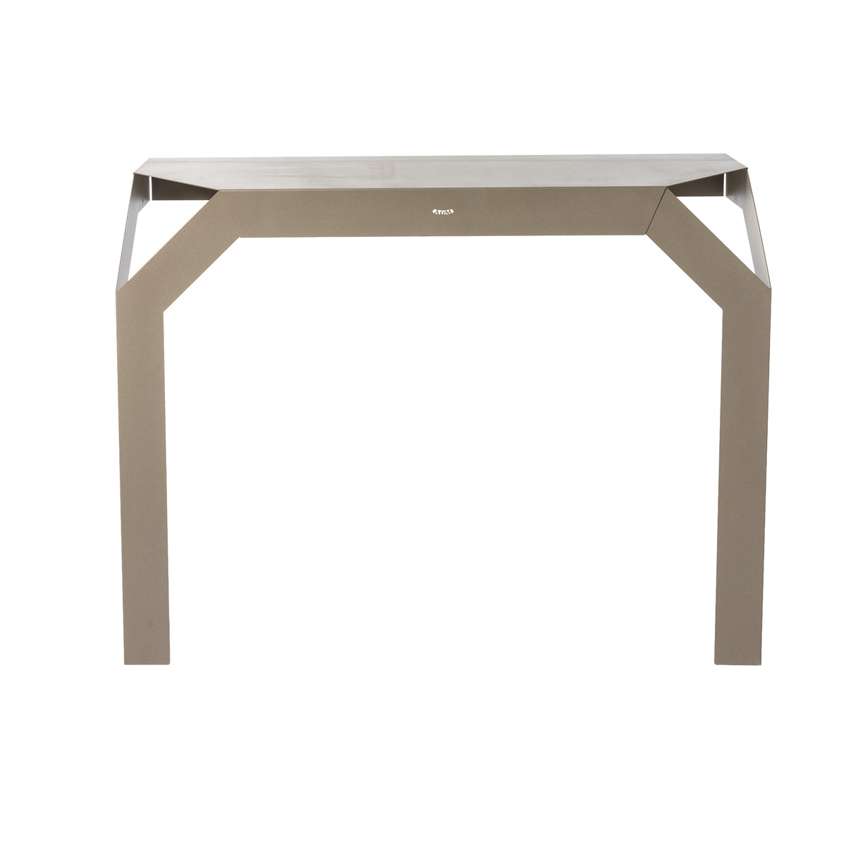 Vistale frontale della consolle per l'ingresso Uncorner di Arti&Mestieri. Due gambe, da fissare al muro. Colore beige