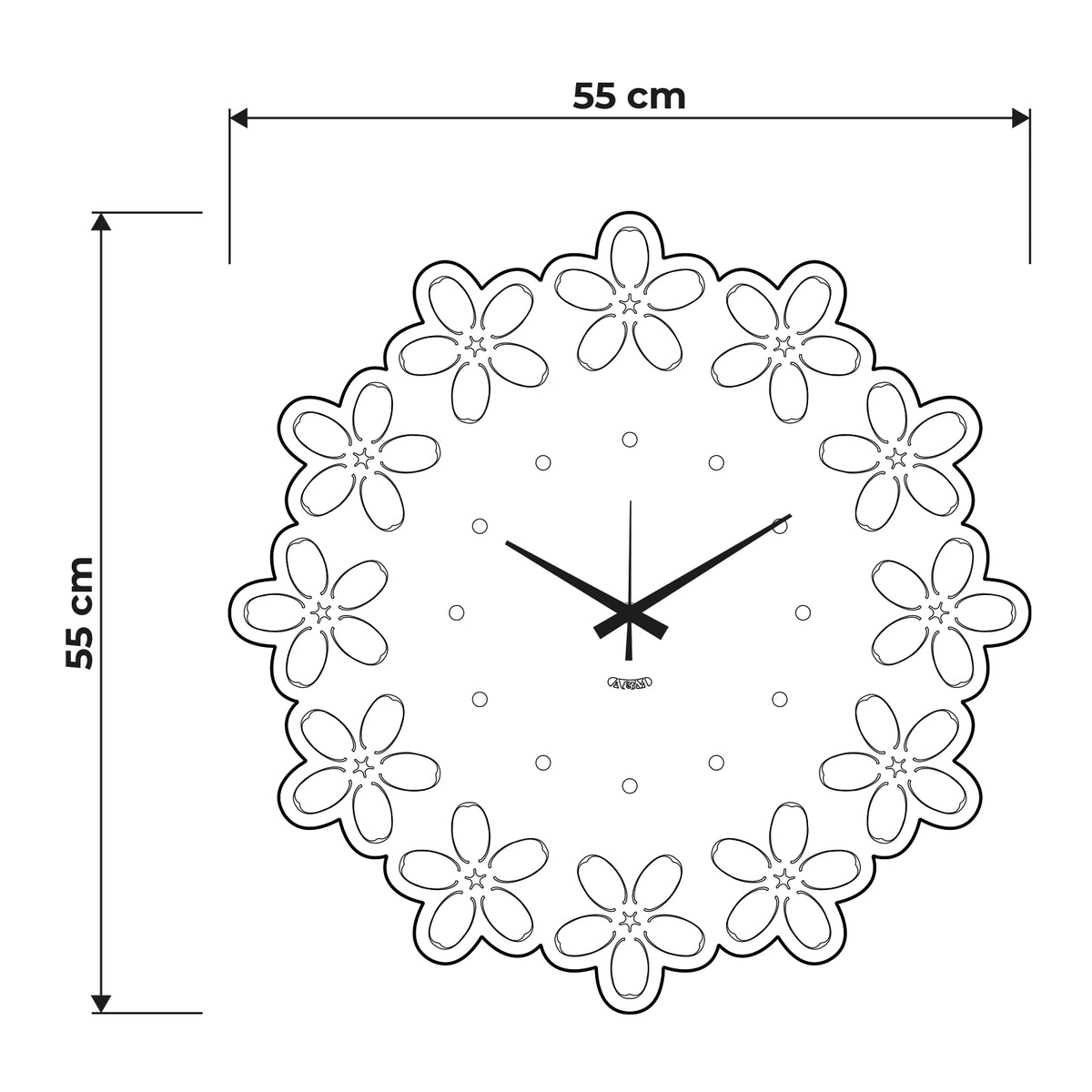 Schema grafico per le dimensioni dell'orologio Ume : diametro 55
 cm