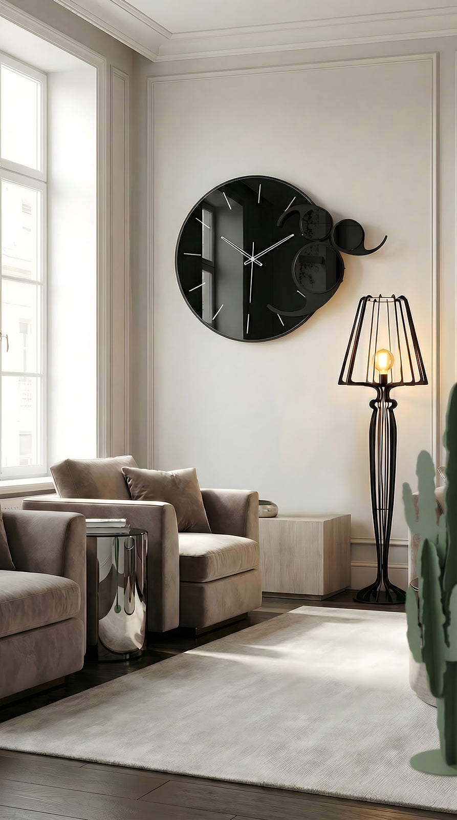 Orologio Apostrofo vetro specchiato nero Arti&Mestieri in soggiorno moderno luminoso