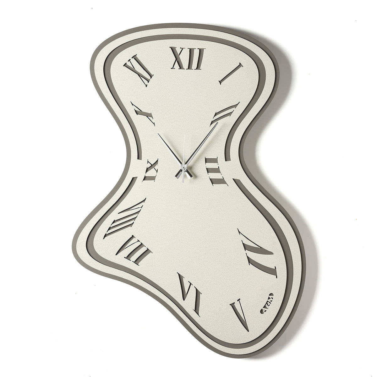 Vista frontale dell' orologio da parete design Dalí con effetto tempo che scorre, fango/avorio.