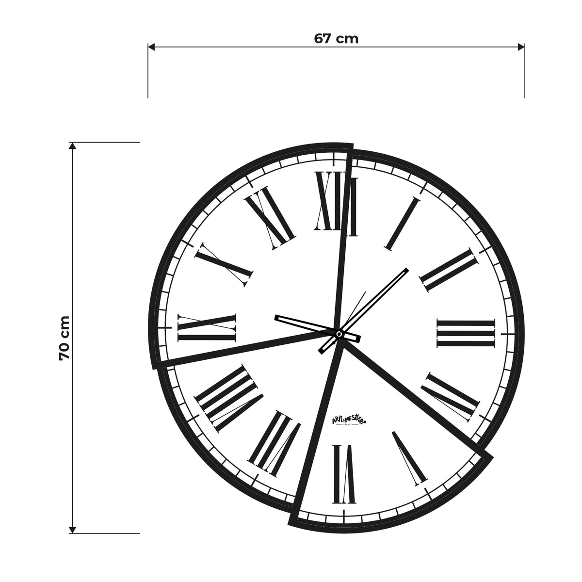 Schema grafica per le dimensioni dell'orologio Kintsugi-67 x 70 cm