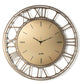 Vista frontale dell'orologio Axis 90 con numeri romani e quadrante in vetro specchio Velour® bronzo serigrafato nero. Base in ferro color beige. Diametro 90 cm. Prodotto da Arti&Mestieri.