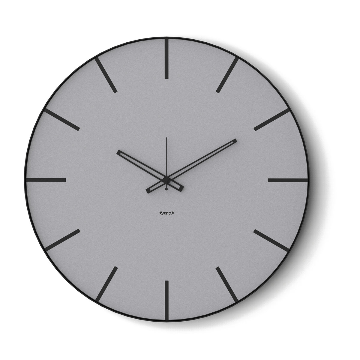 Vista frontale dell'orologio Symbol di Arti&Mestieri, 60 cm di diametro, combinazione colore nero/alluminio.