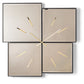 Orologio da parete Sintesi Basic 90 bronzo di grande formato, caratterizzato da quattro specchi bisellati e indicatori in cristallo acrilico specchiato. Un complemento dal design minimal e scenografico, ideale per ambienti ampi e contemporanei. Vista frontale,