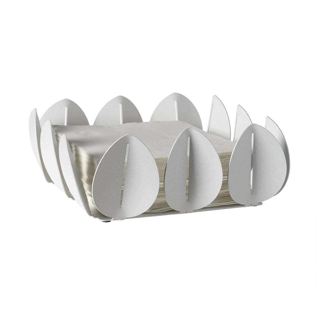 Porta tovaglioli con motivi floreali Ficus di colore bianco marmo.
