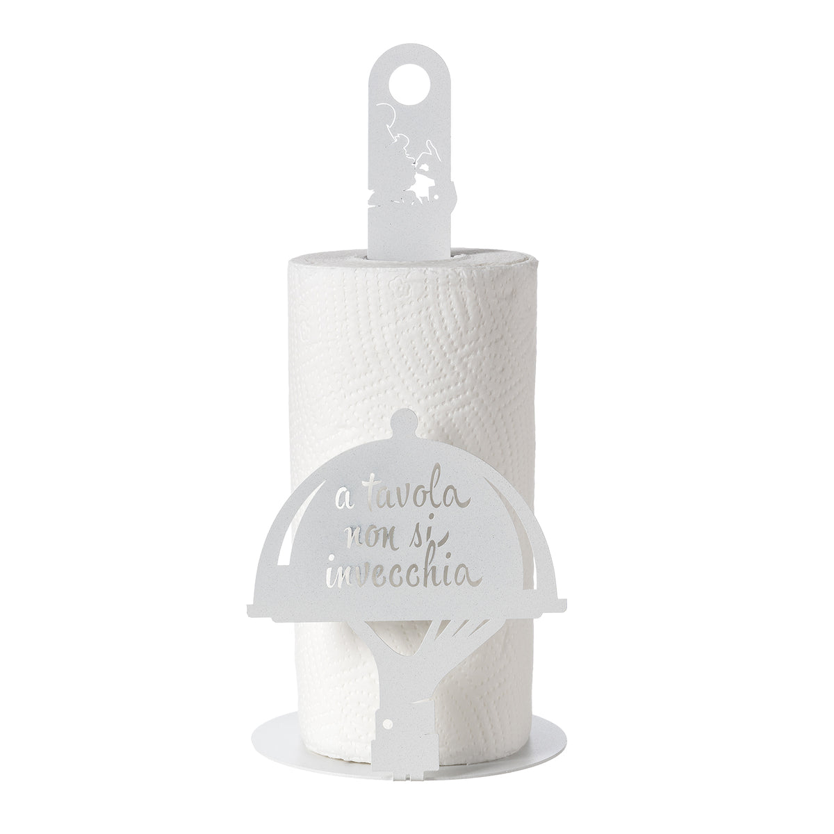 Porta rotolo da cucina "a tavola non si invecchia" color bianco marmo