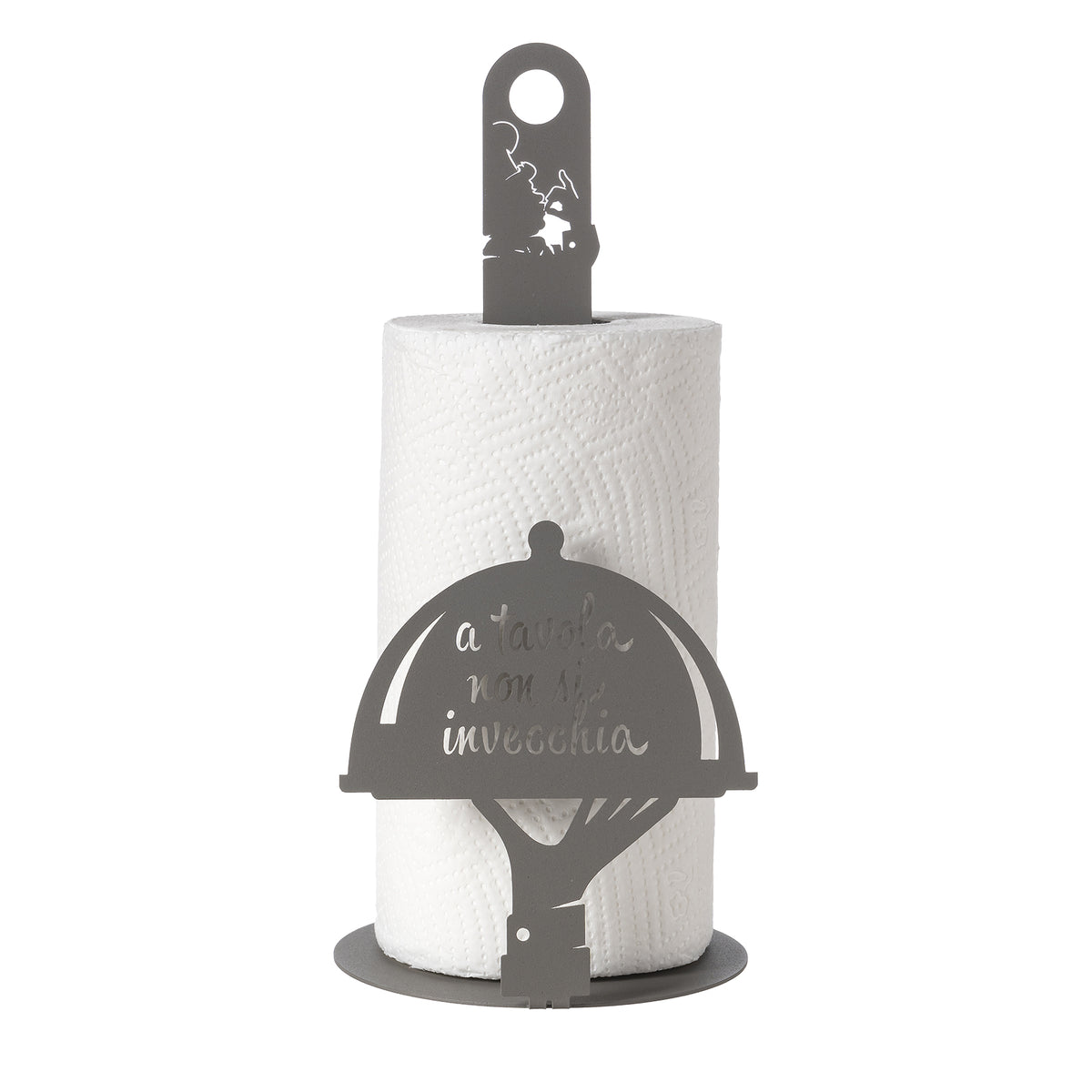 Porta rotolo da cucina "a tavola non si invecchia" color fango