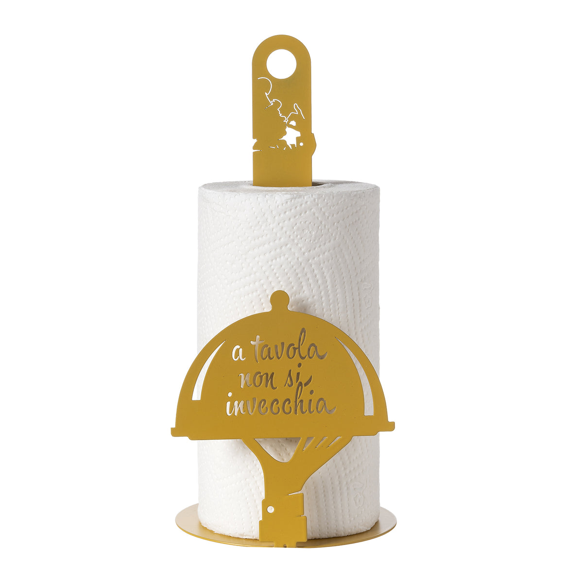 Porta rotolo da cucina "a tavola non si invecchia" color giallo ocra