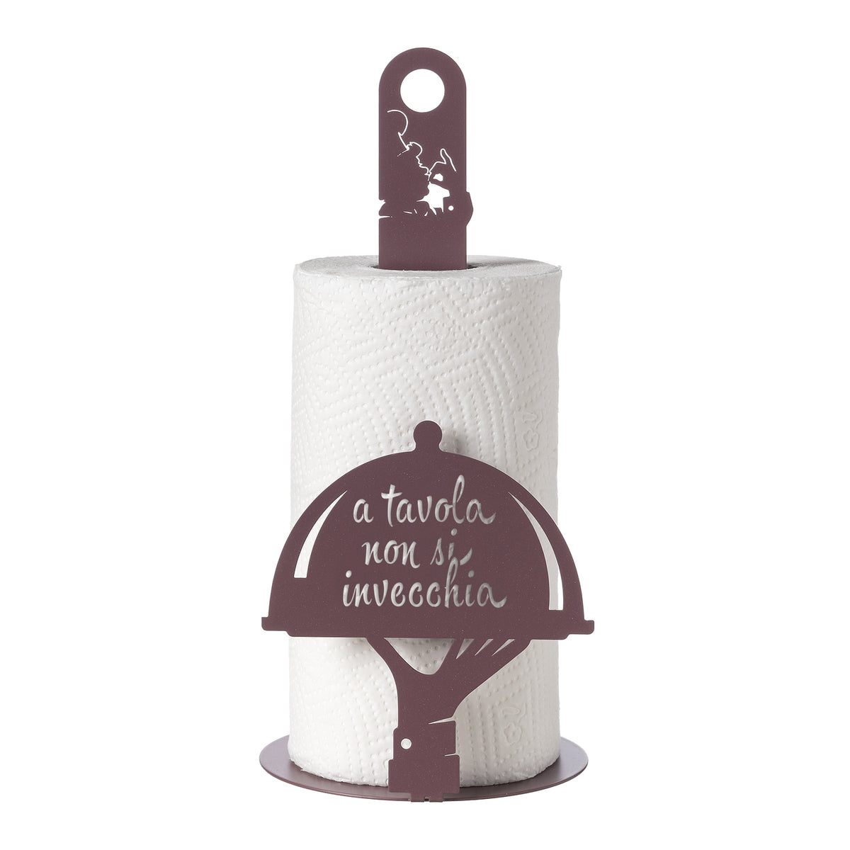 Porta rotolo da cucina "a tavola non si invecchia" color viola ametista