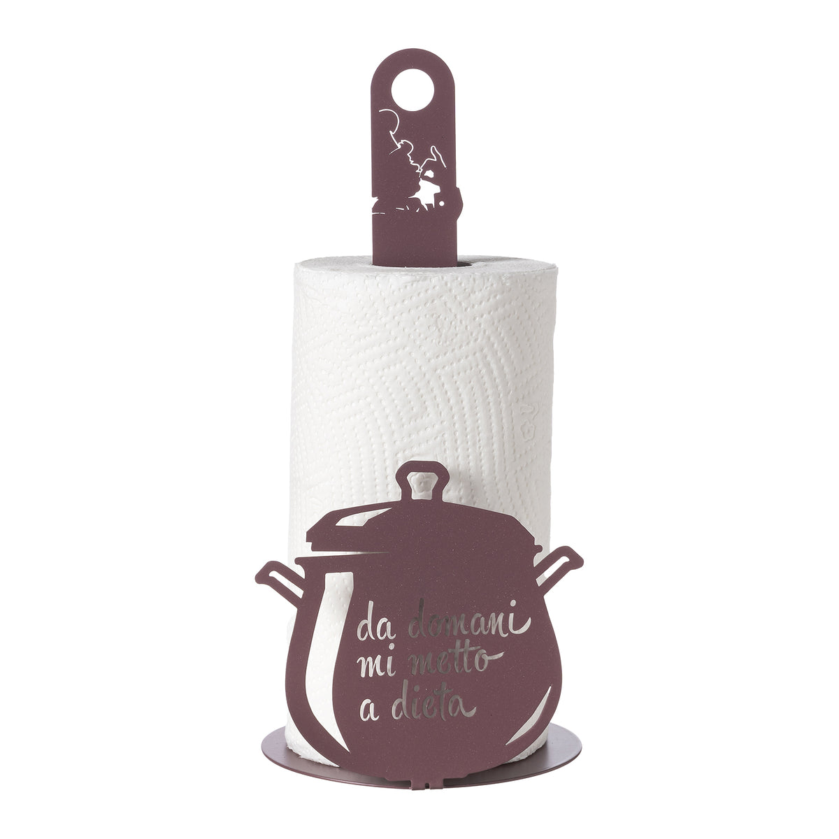 Porta rotolo da cucina "da domani mi metto a dieta" color viola ametista
