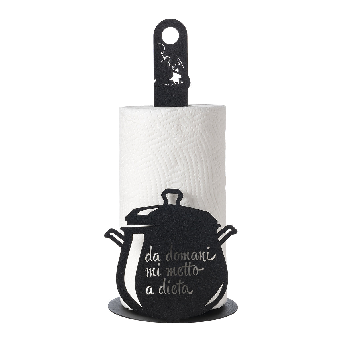 Porta rotolo da cucina "da domani mi metto a dieta" color nero