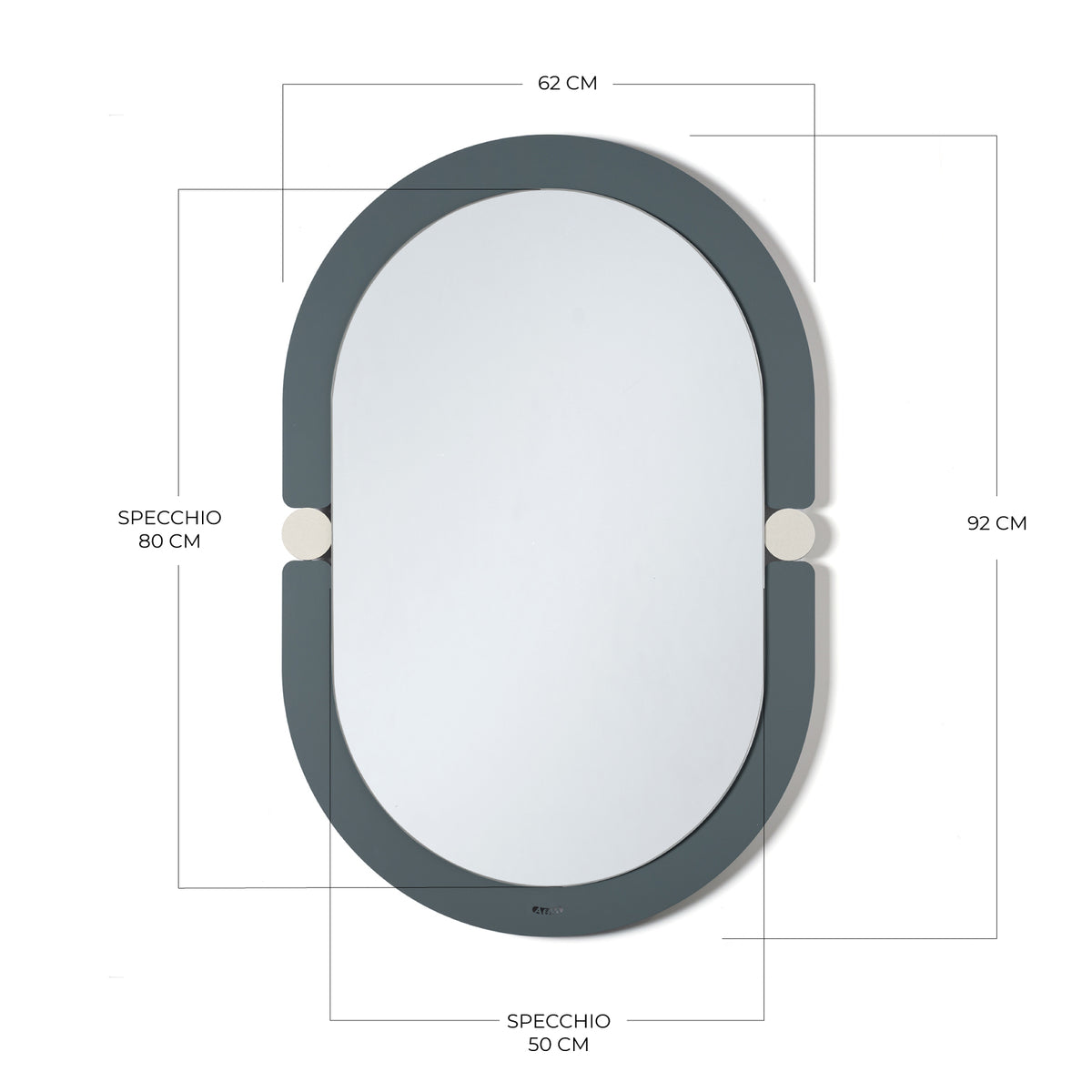 Dimensioni dello specchio da parete di design moderno Alchimia ovale