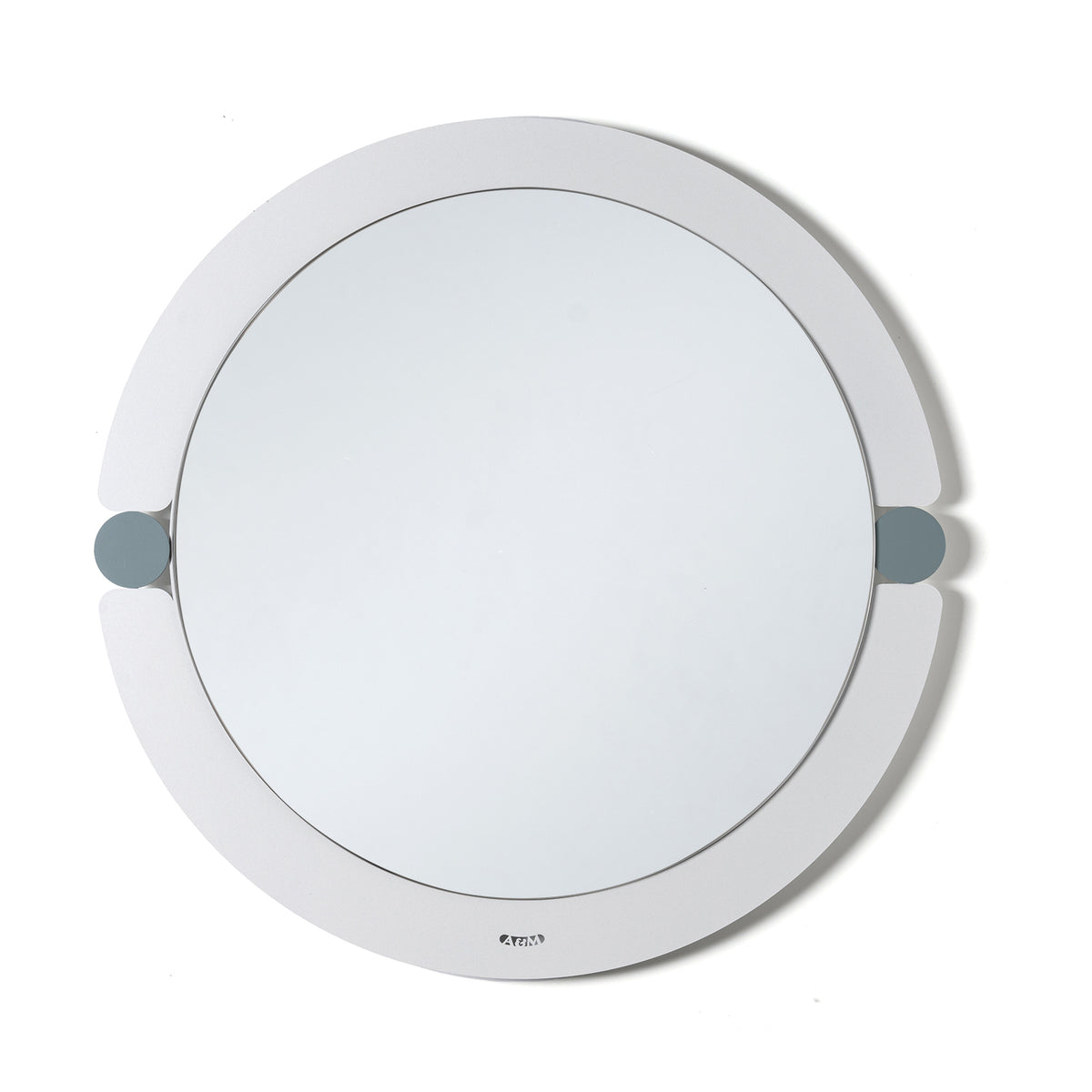 Specchio da parete di design moderno Alchimia tondo di colore bianco marmo/petrolio