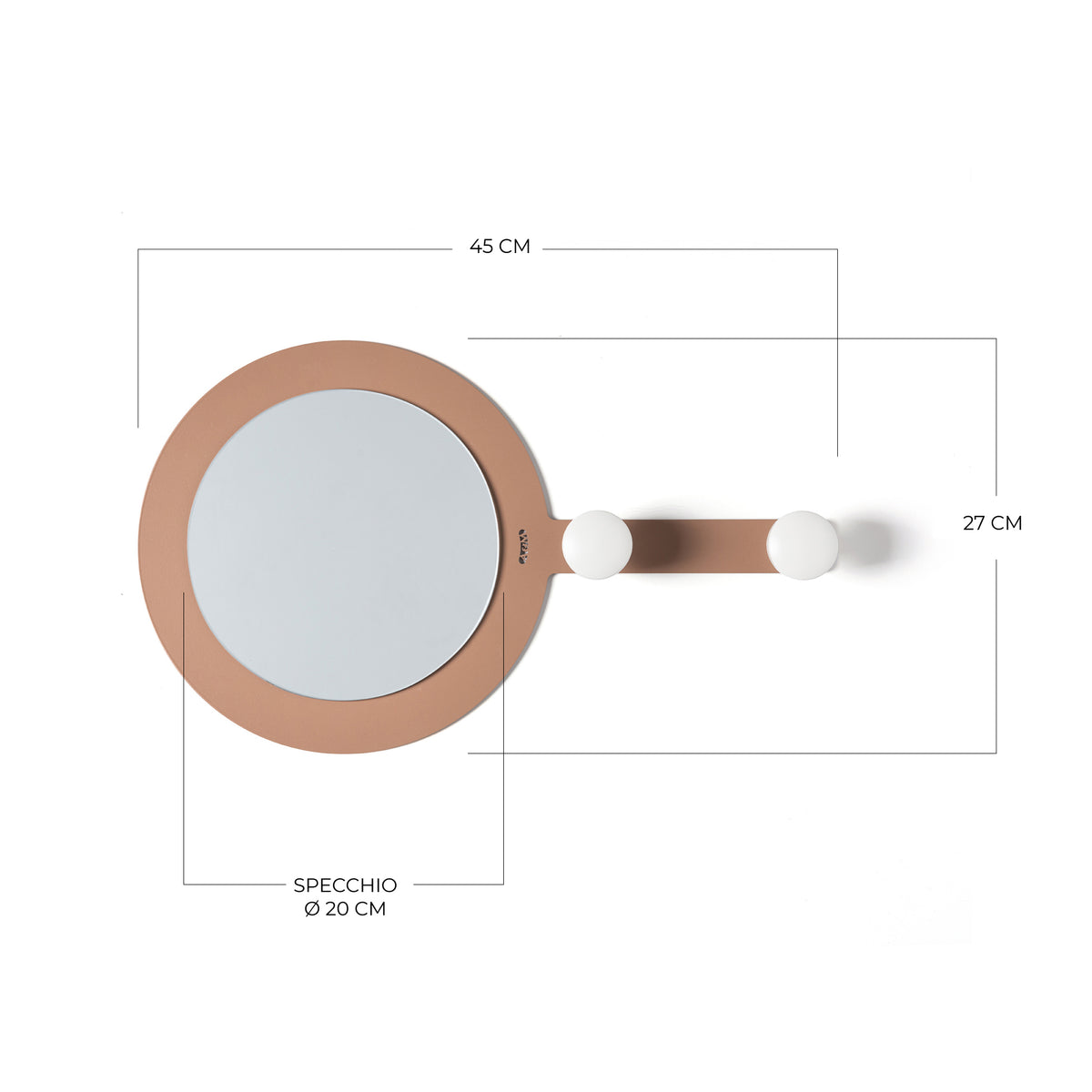 Dimensioni dello specchio d'ingresso con pomelli appendiabiti Riflesso & Appeso color mocha mousse