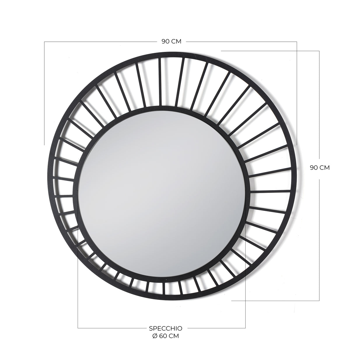 Dimensioni dello specchio da parete Ray del colore nero