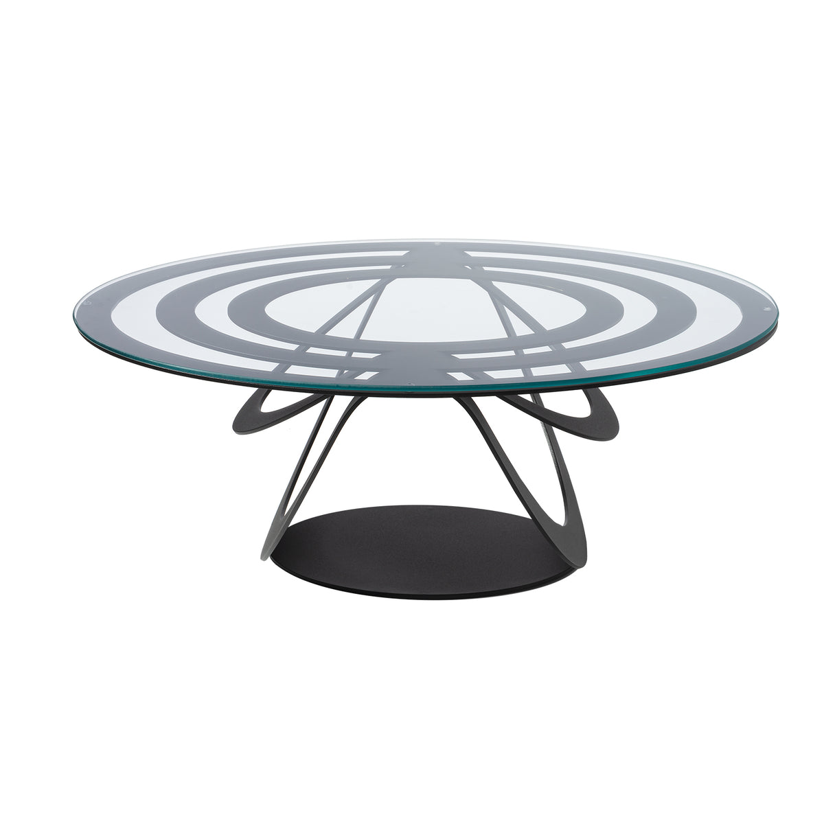 Tavolino in ferro e vetro Optical ovale
