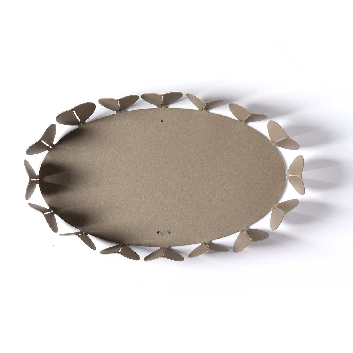 Vista dall'alto del vassoio con motivi floreali Ficus di colore beige