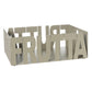 Fruttiera Letter in ferro color sabbia con scritta Fruttiera, vista tre quarti