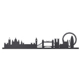 Vista frontale della grande silhouette in ferro raffigurante la città di Londra, Skyline London di 100 cm di larghezza. Arti&Mestieri.