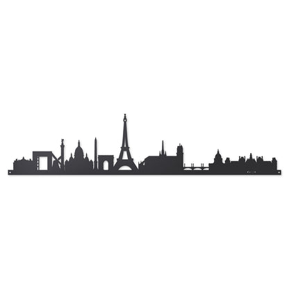 Vista frontale della grande silhouette in ferro raffigurante la città di Parigi, Skyline Paris di 100 cm di larghezza. Arti&Mestieri.