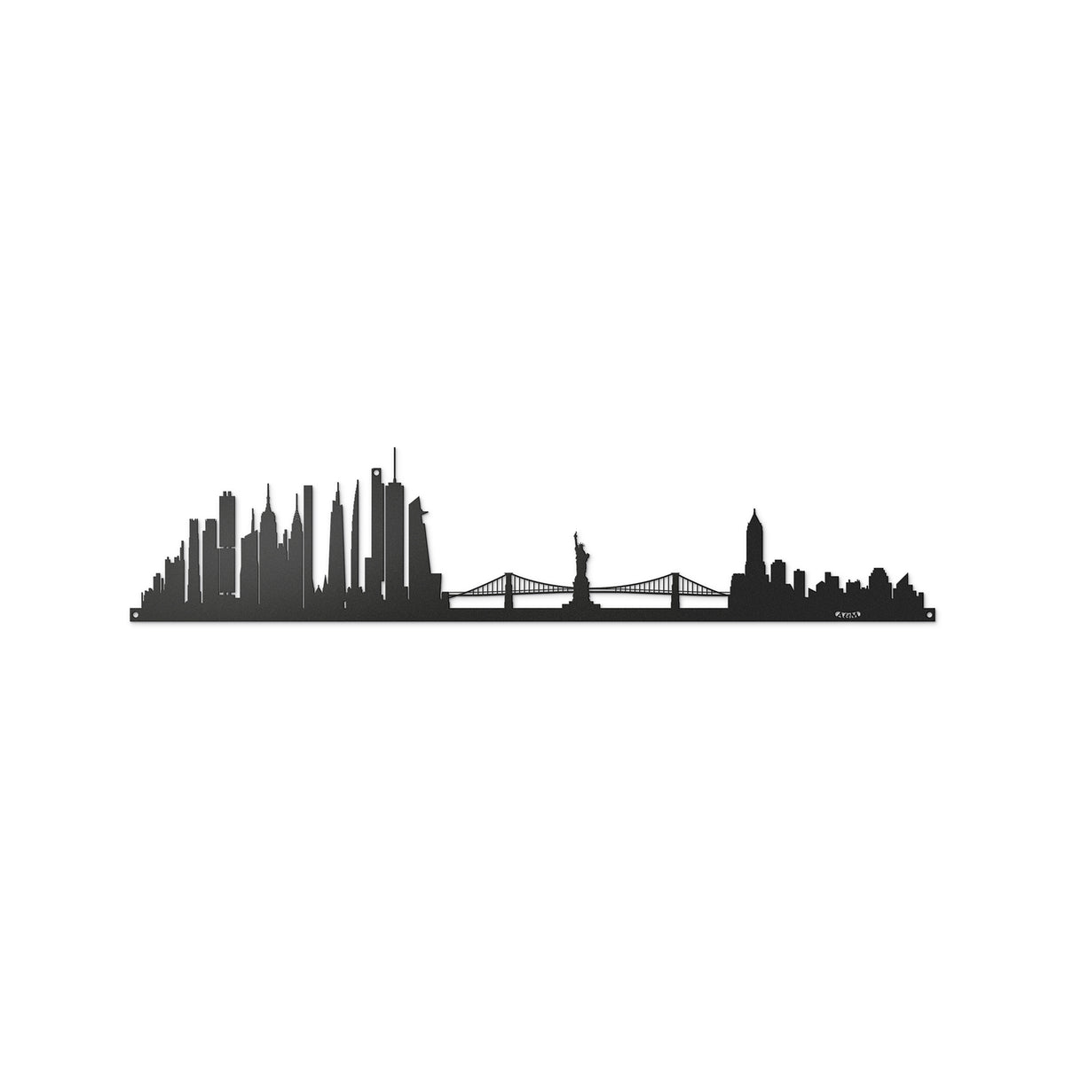 Vista frontale della silhouette in ferro raffigurante la città di New York, Skyline New York di 60 cm di larghezza. Arti&Mestieri.