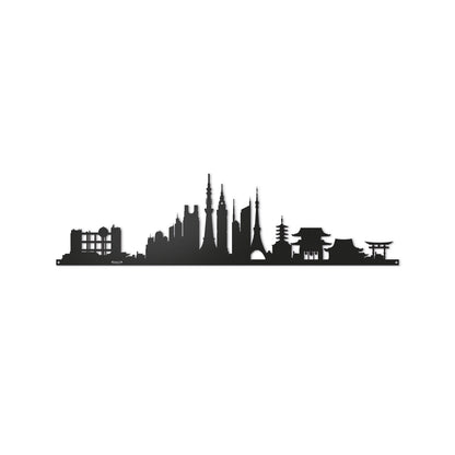 Vista frontale della silhouette in ferro raffigurante la città di Tokyio, Skyline Tokyio di 60 cm di larghezza. Arti&Mestieri.