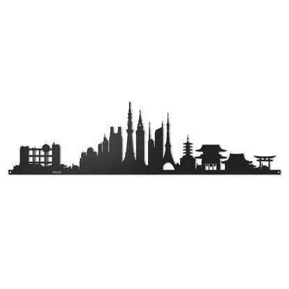 Vista frontale della grande silhouette in ferro raffigurante la città di Tokyio, Skyline Tokyio di 100 cm di larghezza. Arti&Mestieri.