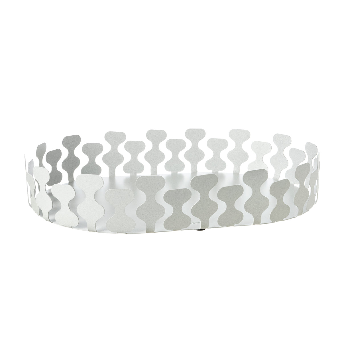 Vassoio ovale Nori di Art&Mestieri in ferro color bianco marmo vuoto, vista tre quarti