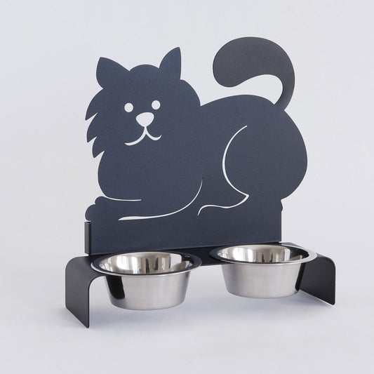 Support de gamelles surélevé pour chat en métal – 2 gamelles en inox